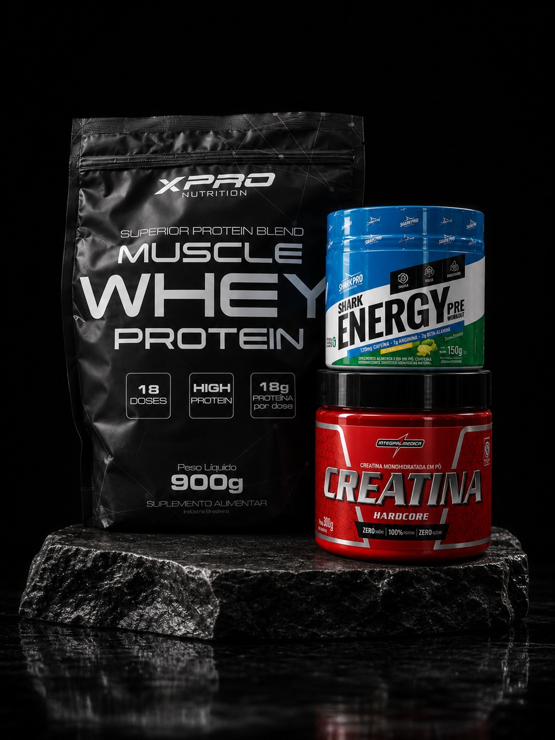 Combo Muscle Whey + Energy Pré-Treino + Creatina
