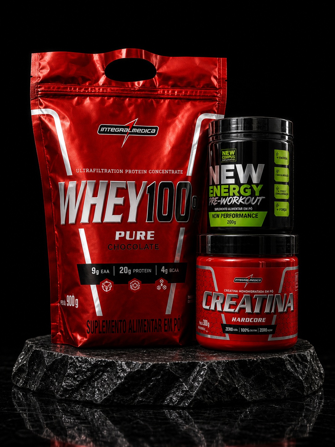 Combo Whey 100% Pure + Creatina Hardcore + New Energy