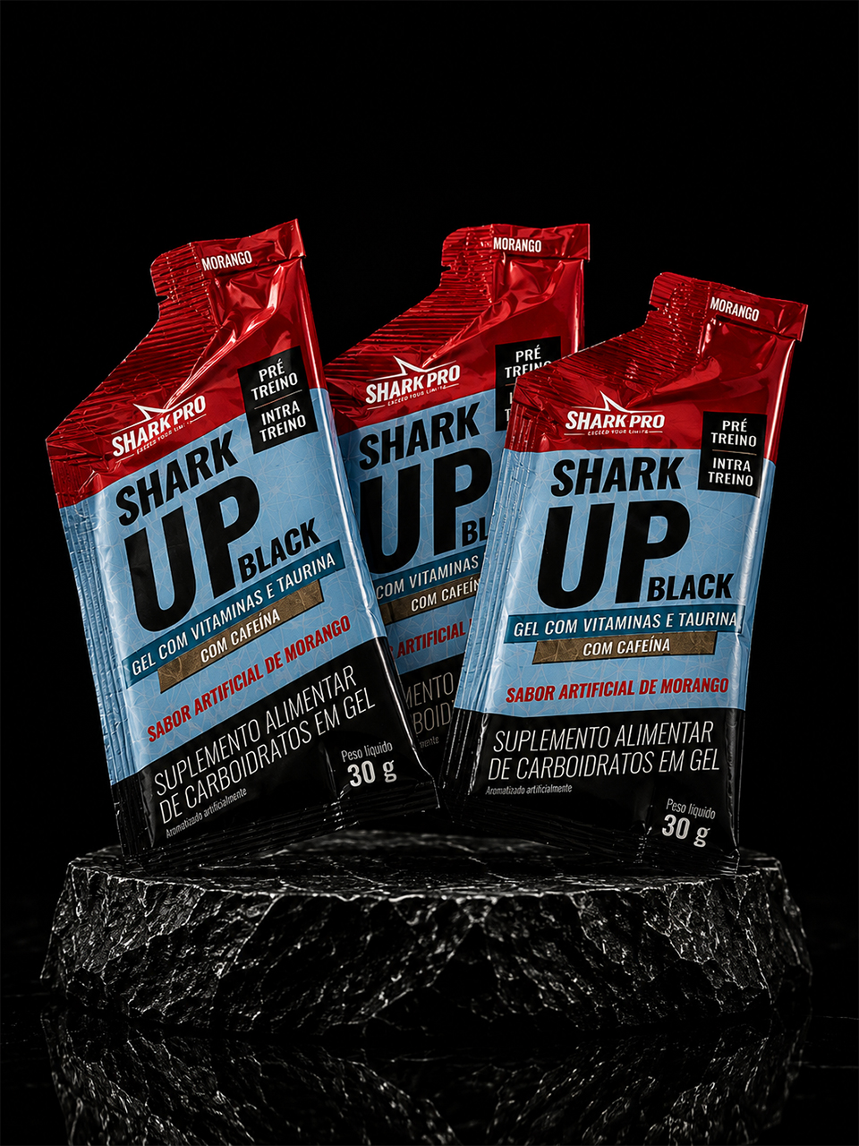 Kit 3 Shark Up Black Gel 30g – Morango